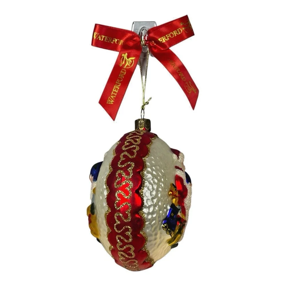 Waterford Holiday Heirlooms Santa Claus Glass Ball Ornament Red Ribbon‎ 2003 VTG